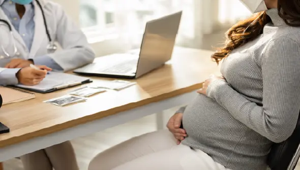 Pregnant woman consulting with a doctor